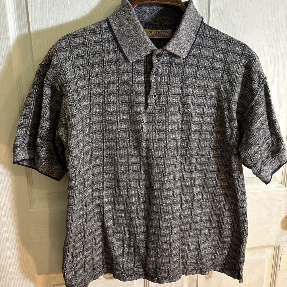 Northern Apparel Grey/Black Block Pattern Collared  Shirt 100% Cotton Medium